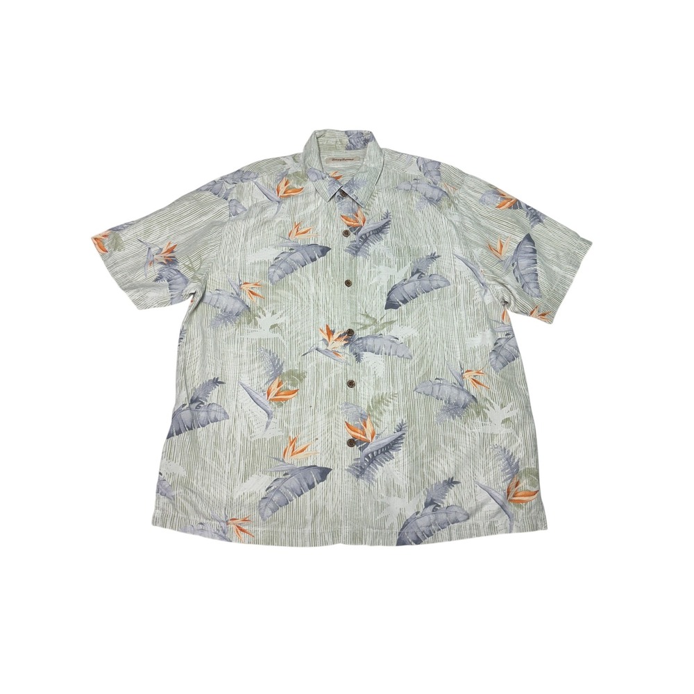 Tommy Bahama Silk Hawaiian Shirt Mens XL Tropical Bird Floral Button Up